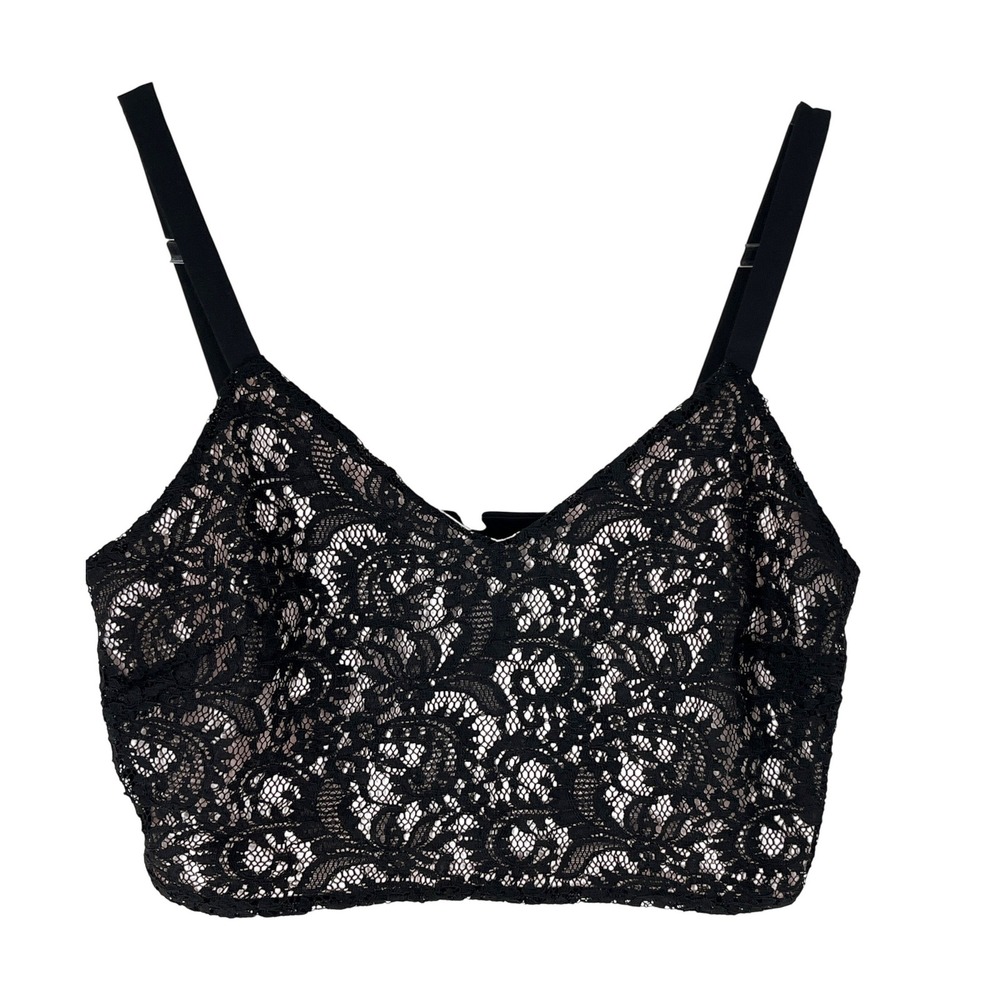 Express Black Lace Nude Crop Top Bralette Mesh Strappy Back M Y2K Concert Goth
